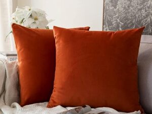 روکش دیزاین کوسن مخمل رنگ نارنجی سوخته کد 221 مجموعه 1عددی