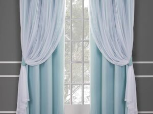 پرده دیزاین 2لایه (کتان و حریر) رنگ آبی روشن کد 08 مجموعه 2 عددی