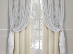پرده دیزاین 2لایه (کتان و حریر) رنگ کرم نباتی کد 03 مجموعه 1عددی