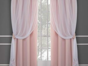 پرده 2لایه دیزاین (کتان و حریر) رنگ صورتی کد 04 مجموعه 2عددی