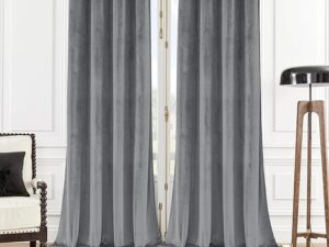 پرده مخمل دیزاین ساده رنگ طوسی کد 401 مجموعه 2عددی